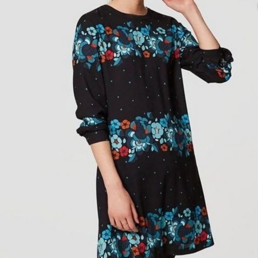 LOFT Floral Back Pleat Dress, Size XS Petite